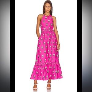 RHODE Salena Maxi Dress in Marigold Flower Hot Pink